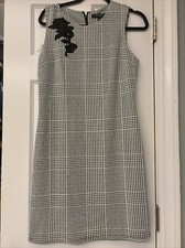 Sharagano Sheath Dress Sz 8 Woman Black White Houndstooth Sleeveless Embroidered