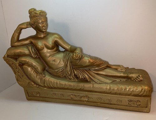 vtg A. Gianetti GREEK GODDESS? W/ Apple On Fainting Couch Gold Chalk Statue - Picture 1 of 12