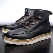 Men's Boot Moc Toe Work Boots Full Grain Leather Safety Wear-Resistant Shoes