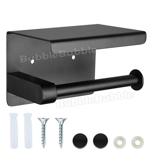 Stainless Steel Toilet Paper Roll Holder Storage Hooks Bathroom Washroom Black - Picture 2 of 9