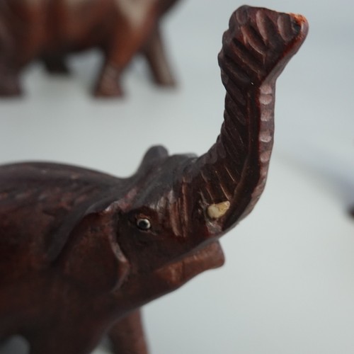 Vintage Family Group of 3 Hand Carved Redwood Elephant Figurines Statues Set - Picture 5 of 10