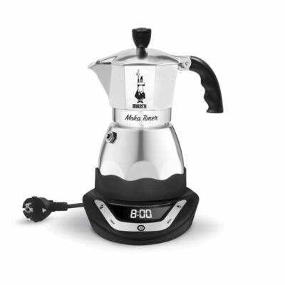 Bialetti Espressokocher Moka Timer 6 Tassen Elektrischer Kocher Silber-Schwarz