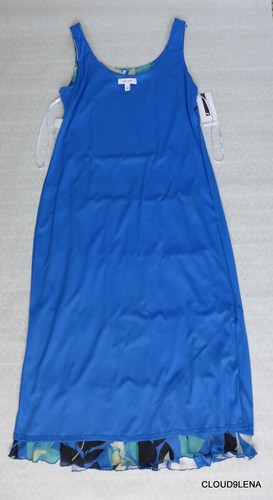 NWT NINE WEST Leaves Print Sleeveless Tiered Midi Dress Size 12 in Summer Sky - Picture 8 of 12