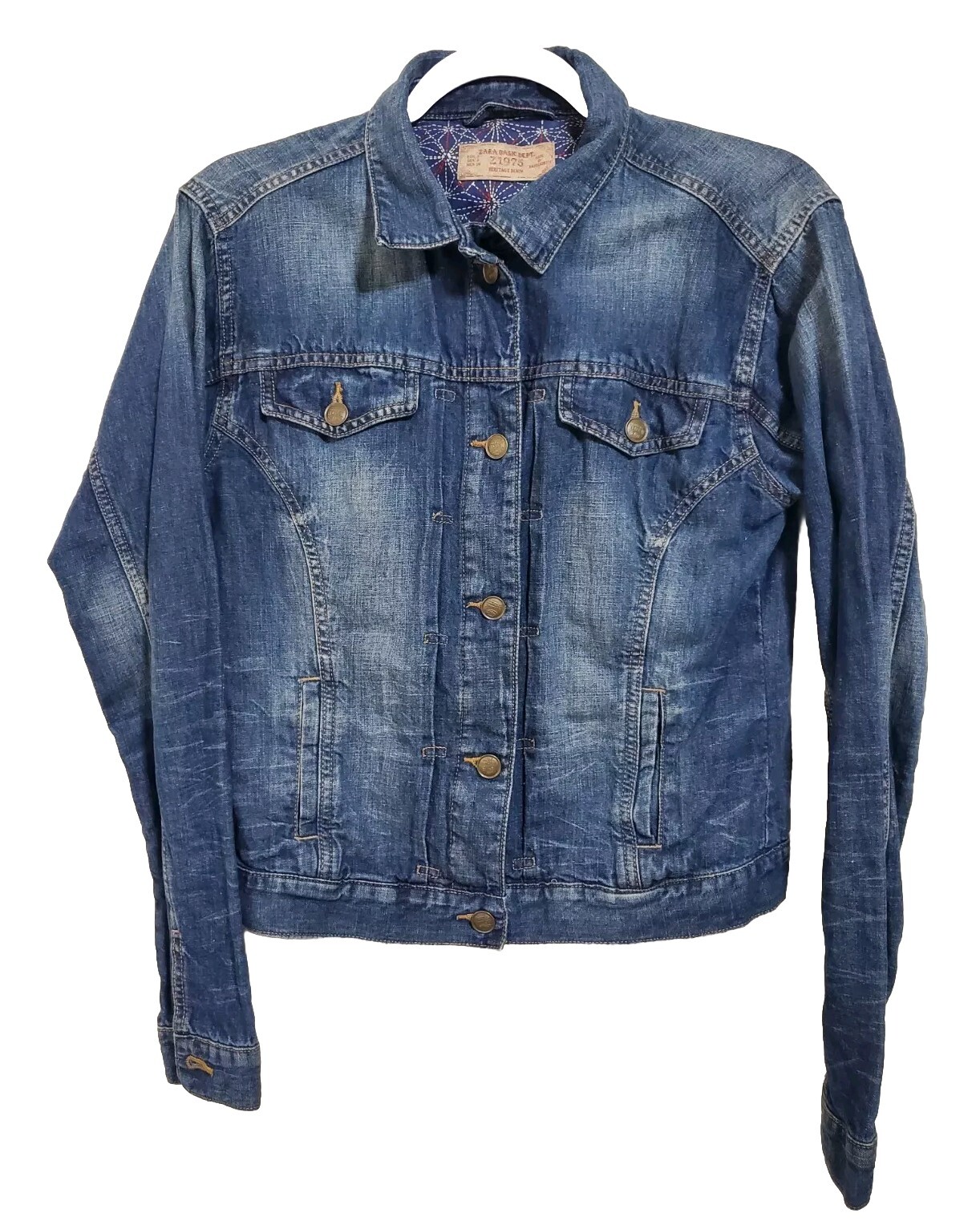 Zara Basic Z1975 Heritage Denim Jacket Womens Small Blue Medium Wash Trucker