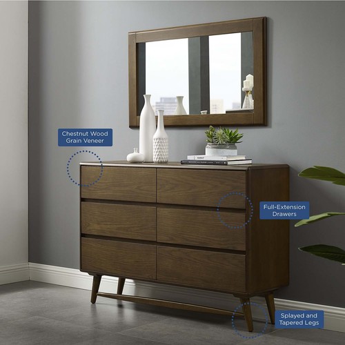 Modway Talwyn Rustic Modern Wood 6-Drawer Bedroom Dresser In Chestnut - Picture 9 of 9
