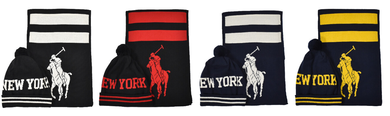 Set cappello e sciarpa Polo Ralph Lauren New York Big Pony Beanie nuovo $246