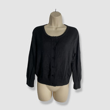  990 Oscar De La Renta Women Black Cashmere Silk Sleeve Cardigan Sweater Size XS