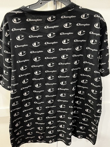 New Champion Mens XL Black All Over Print Logo Tee T Shirt Short Sleeve NWT - Picture 3 of 5