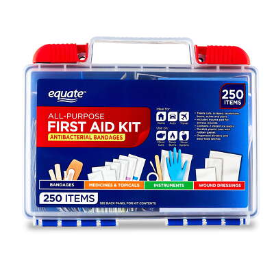Equate All-Purpose First Aid Kit with Antibacterial Bandages, 250 Piece Set