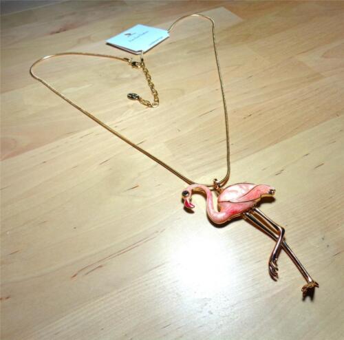 BEACH FASHION GOLD TONE RHODIUM & PINK RESIN FLAMINGO MOVING LEGS LONG NECKLACE - Picture 2 of 5