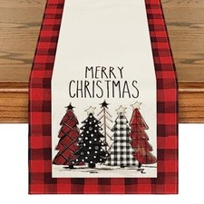Watercolor Red and Black Buffalo Plaid Table Runner, 13" x 90" Multi Color/Red