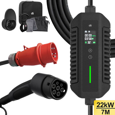 Mobile Wallbox 22kW [10m 3-Phasig 6-32A] Typ 2 Ladekabel CEE 32A auf Typ 2