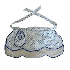 Blue  While Polka Dot Sheer Waist Apron Vintage Handmade 50s 60s Mid-Century