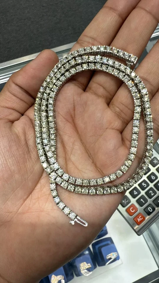 Collar de cadena de tenis de oro blanco de 18k 20 pulgadas 3,2 mm 18,1 CTW diamantes naturales Foto 2 de 3