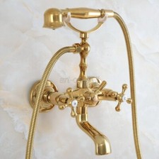 Gold Color Brass Wall Mount Bathroom Tub Clawfoot Faucet w/ Hand Shower ana852