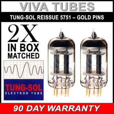 New Gain Matched Pair (2) Tung-Sol Reissue 5751 Gold Pin Vacuum Tubes