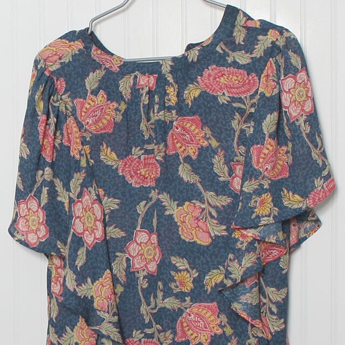 Chaps Blue Floral VNeck Short Sleeve Poly Tunic Blouse XXL - Picture 8 of 9