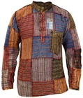 Patchwork Light Cotton Grandad Casual Lounge Summer Hippie Boho Kurta Shirt Top