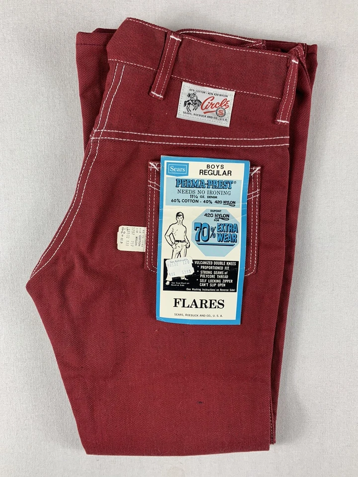 JEANS DE COLECCIÓN SEARS CIRCLE S ROJOS AÑOS 60 JUVENIL TALLA 12 DEADSTOCK (PLANO 24X24) AÑOS 60 Foto 2 de 4