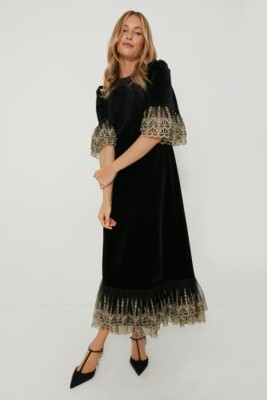 princess polly baby blue dress Tuckernuck Pomander Place Black Lillith Gold Lace Midi Dress Formal Size XL