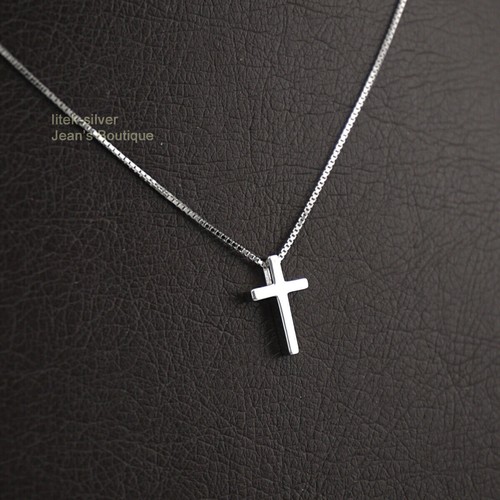 925 Sterling Silver Plain Cross Pendant Necklace Box Chain 16" A2244-S - Picture 2 of 8