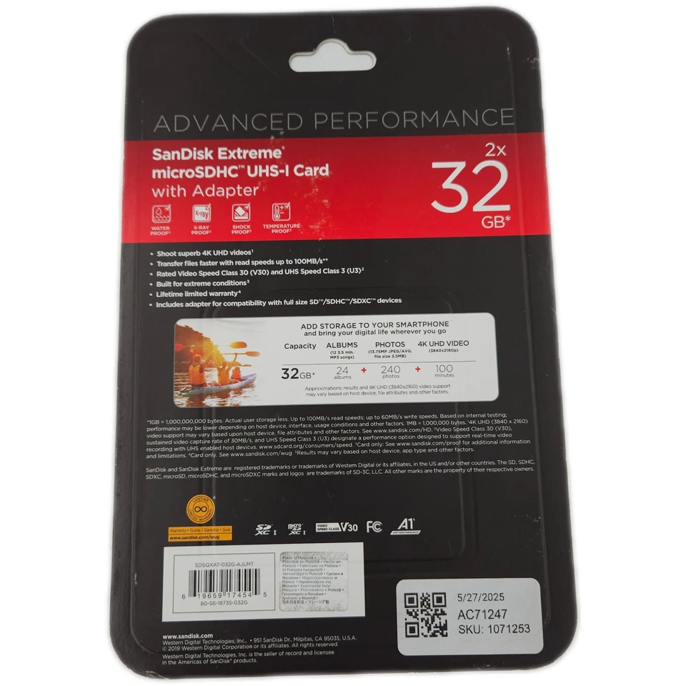 SanDisk SDSQXAT-032G-AJLMT 32GB EXTREME PLUS SDHC UHS-I CARD 2 PACK - Image 3 of 4