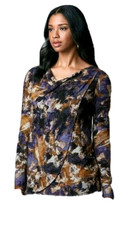 Simply Vera Wang Womens Purple Knit Top Floral Cowl Neck Long Sleeve Sz S New