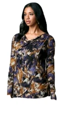 Simply Vera Wang Womens Purple Floral Cowl Neck Long Sleeve Knit Top Sz S New