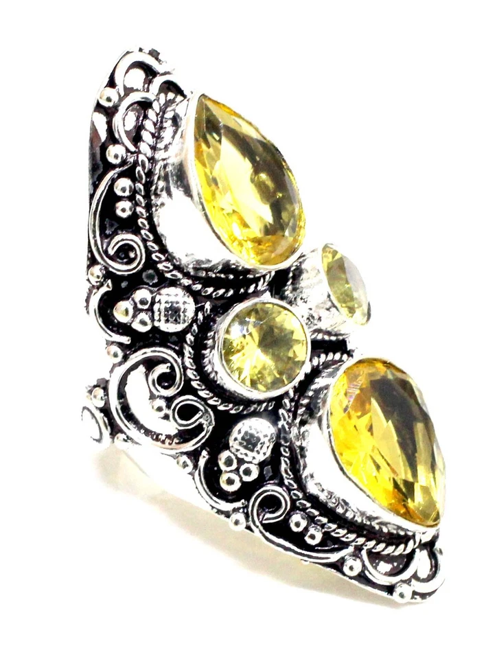 Yellow Citrine Handmade 925 Sterling Silver Statement Ring-Mother's Day Gift Foto 4 de 4