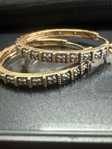 DESIGNER ROSS SIMONS STERLING GOLD VERMEIL DIAMOND ACCENT HOOP EARRINGS - Picture 6 of 7