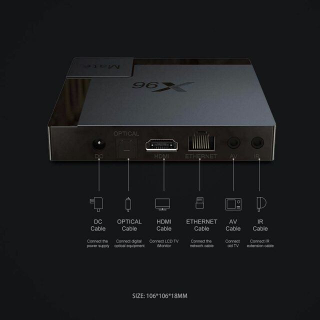 Player Quad Core X96 MATE TV Box Set Top Box Smart TV Box WiFi Media Player AV10015