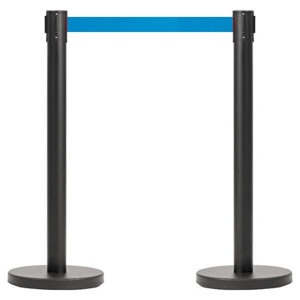 R1922 - Retractable Barrier Posts - Black Posts with Blue Belts - Pack of 2