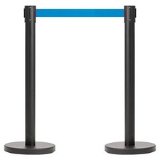 R1922 - Retractable Barrier Posts - Black Posts with Blue Belts - Pack of 2