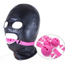 PU Leather Zipper Hood Mask Open Mouth Eye Mouth Gags Cosplay Binding Hood