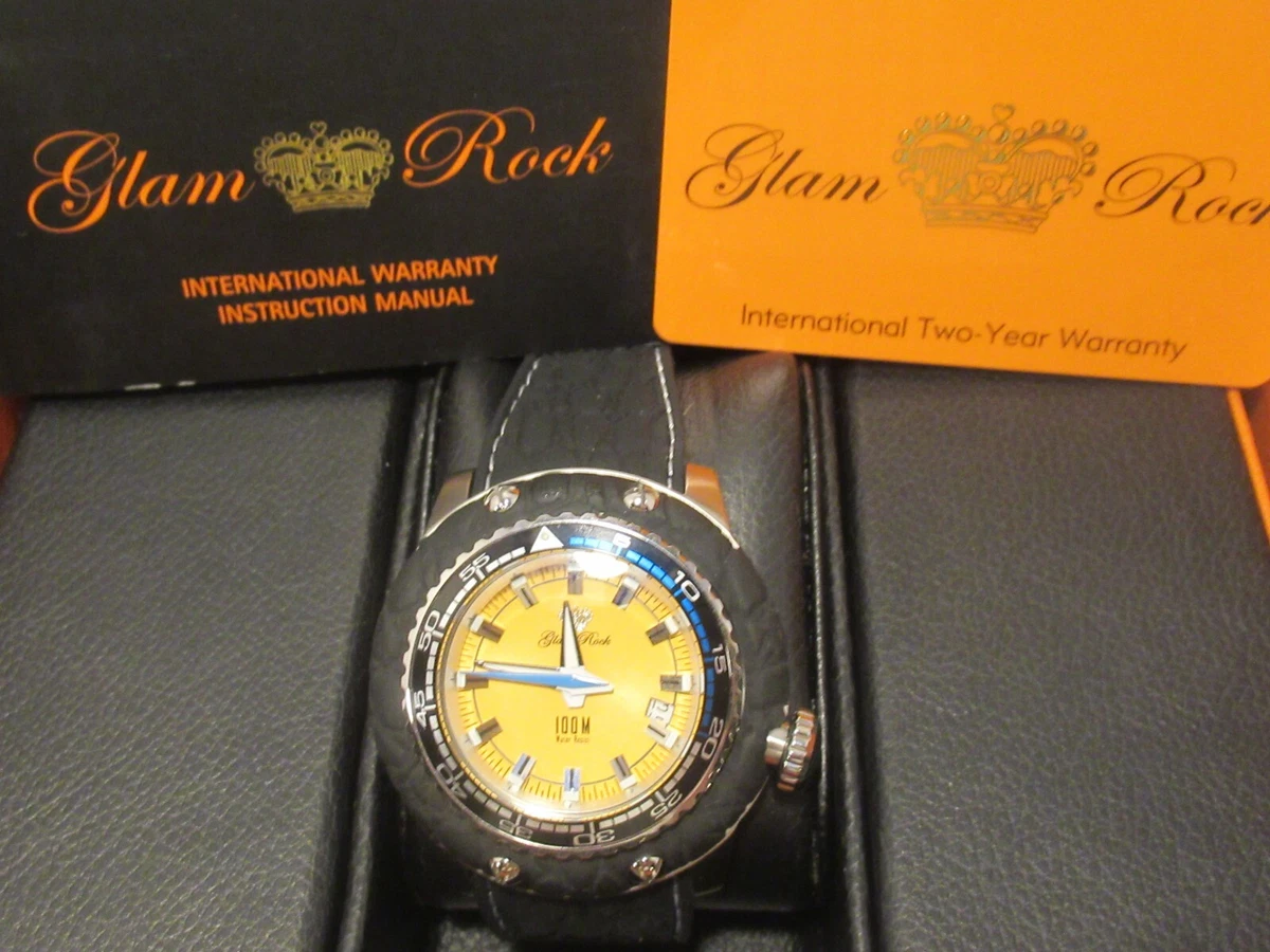 Glam Rock Yellow Leather Watch with Gold Accents Oversized Watch Unisex Glory 80 main image 3
