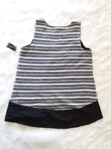 Alfani Black White Top Striped Pattern High-Low Sleeveless Top Size L RGT 🌹 - Picture 2 of 12