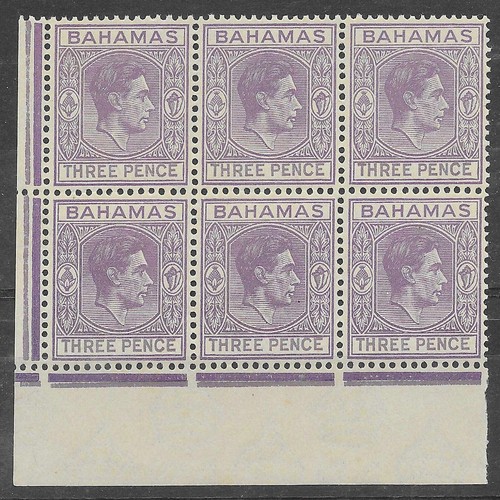 BAHAMAS 1938-52, KGVI, 3d Violet in a mint left hand pane of 6, SG 154