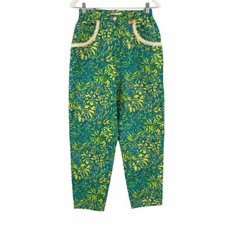 VTG 80s Lilly Pulitzer Pants Size 8 Hi Waist Green Yellow Tiger Jungle Rare