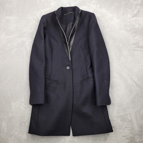 AllSaints Mantel Damen Größe 2 Wollmischung Lederbesatz Erbse Longjacke Lorie