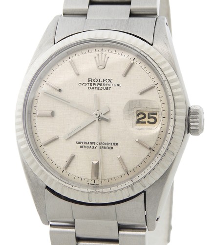 Rolex Datejust 1601 Men Stainless Steel Watch White Gold Bezel Silver Linen Dial - 第 1/7 張圖片
