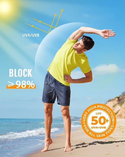 UPF50+ Men's UV Shirts Short Sleeve Quick Dry Performance Gym Workout Athletic T - Picture 135 of 139