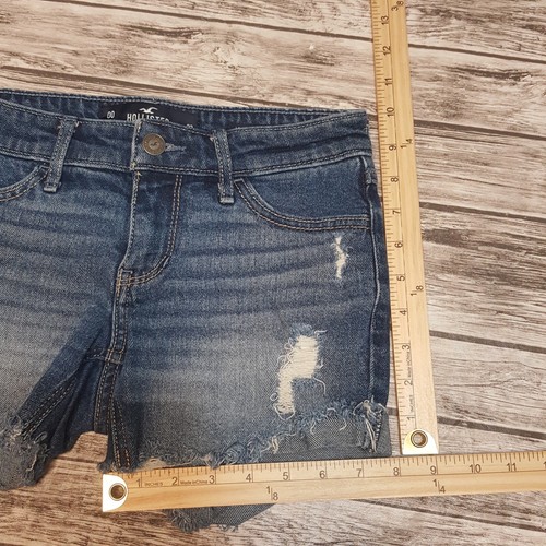 Hollister Size 00 w23 Girls Shorts Distress Low Rise Midi Short Stretch Denim - Picture 2 of 8