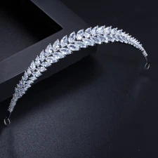 Twinkling Crystal CZ Leaf Tennis Wedding Bridal Girl Bridal Tiara Crown Headband