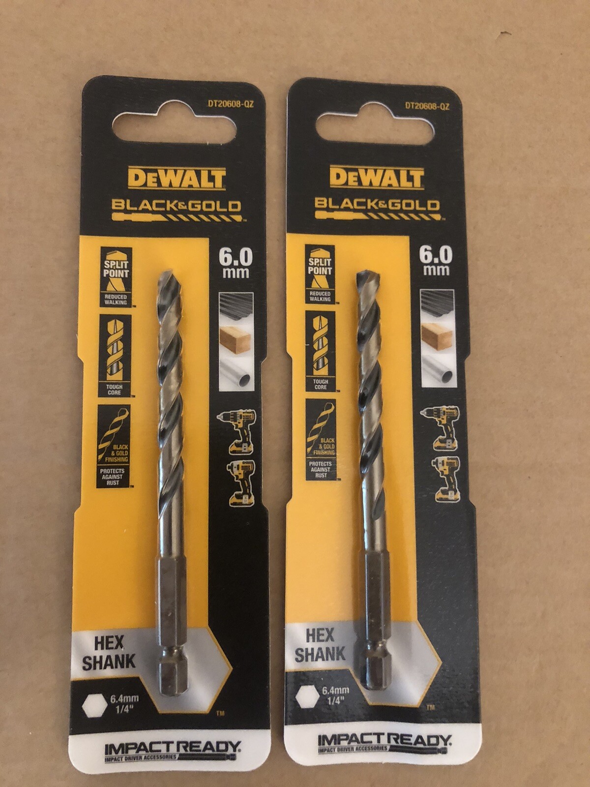 Dewalt DT20608-QZ BLACK&GOLD Hex HSS-G Drill Bit 6.0mm DEWDT20608QZ set of 2