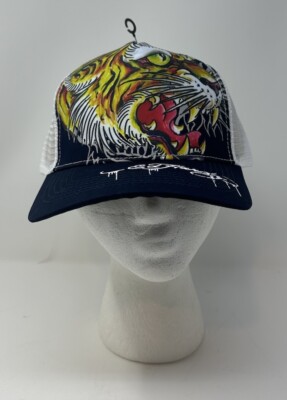 Y2K Ed Hardy Blue Tiger Tattoo Mesh Trucker Hat Cap Adjustable Snapback New