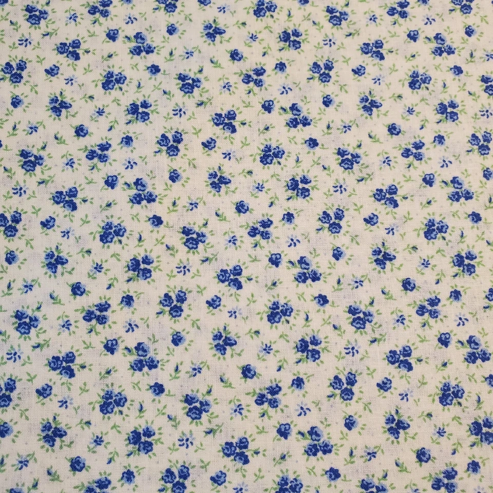 Shabby Chic Blue Flowers Fabric Cotton Floral FQ HY BTY Fat Quarter By the Yard - Image 2 of 3