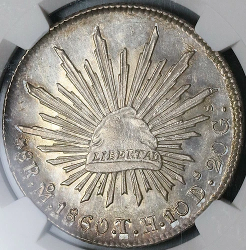 1860-Mo TH NGC MS 64+ Mexico 8 Reales Mint State Silver Coin POP 1/3 (22050301C)