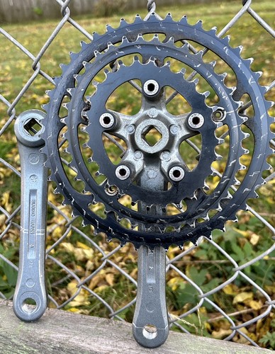 Vintage Sugino Crankset Triple 28 38 48 MTB Touring Cranks Cycloid Chainring 80s - Picture 5 of 6