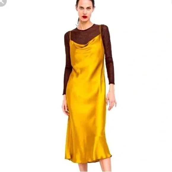 Zara Yellow/Gold Satin Dress Size Small Zara Yellow/Gold Satin Dress Size Small