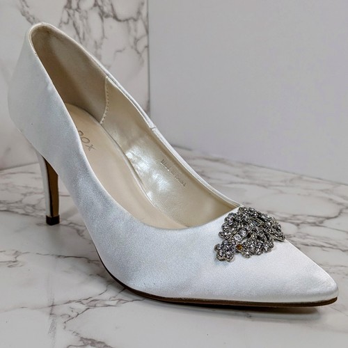 NEW Paradox London Women's Giselle Embellished Satin Heels Ivory Size 5 Bridal - Picture 2 of 14